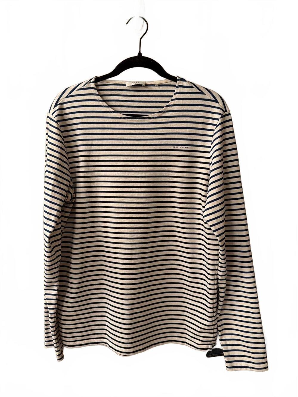 IKKS Men's Large Long Sleeve Striped Cotton Shirt Navy and Cream